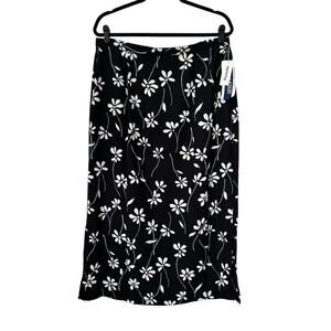Pendleton Skirt Womens Sz 16 Black White Floral A-Line Midi Casual Simple Basic